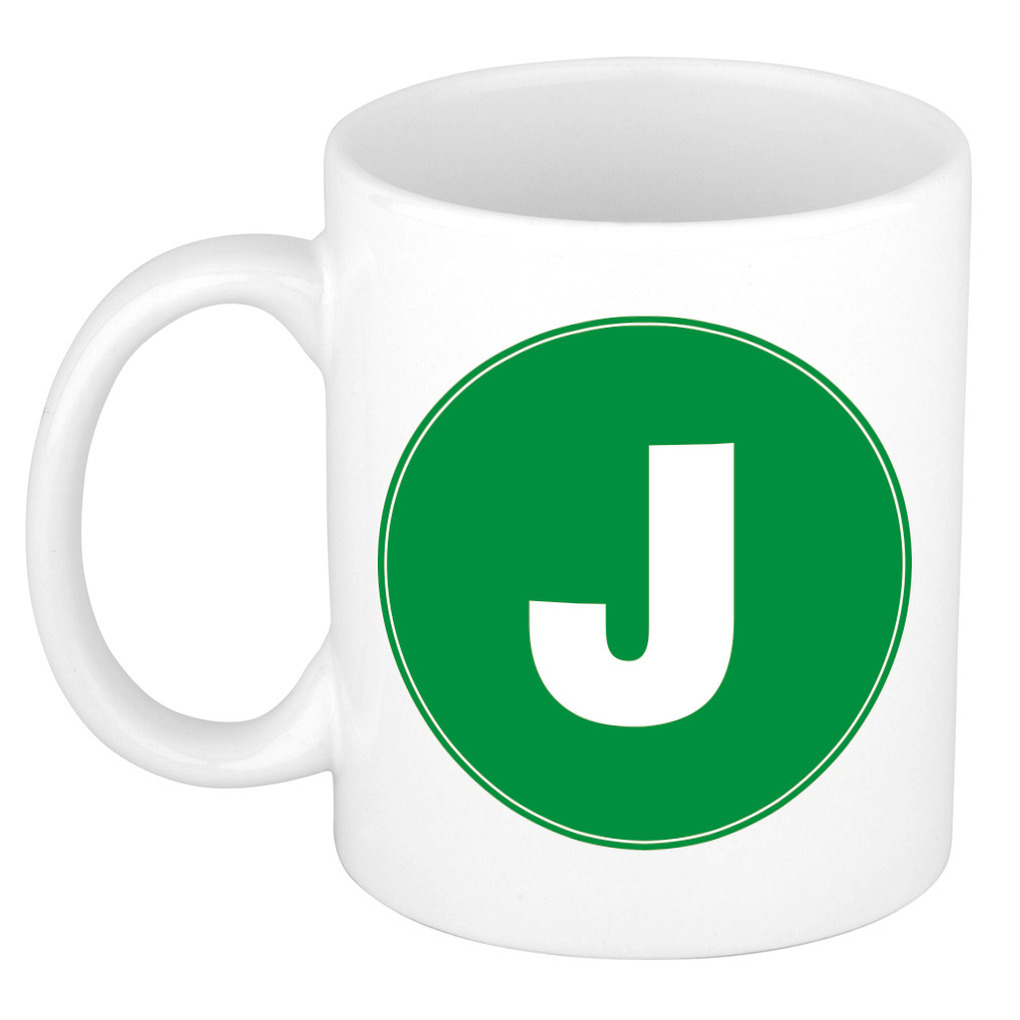 Mok / beker met de letter J groene bedrukking voor het maken van een naam / woord of team Top Merken Winkel